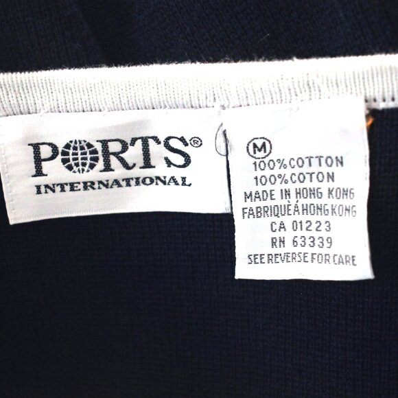 PORTS Navy Blue Cardigan Short Sleeve 100% Cotton Sweater Gold Button Size M - Picture 7 of 7